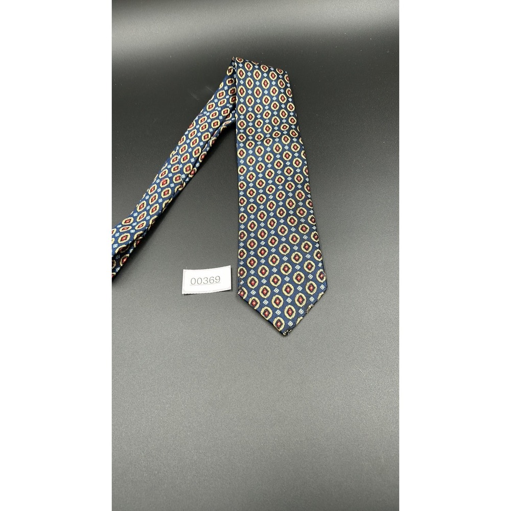 Jos. A. Bank Geometric Medallion Silk Tie Navy Blue Red Gold Diamond Motif